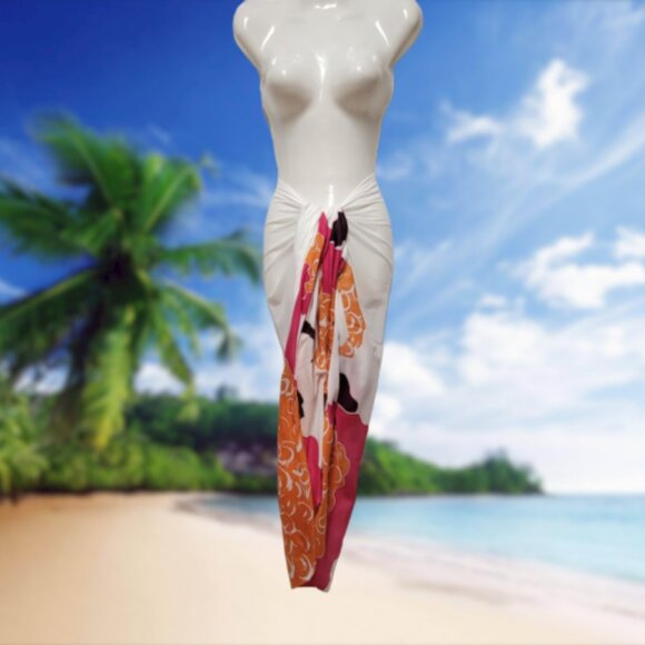 Womens Sarong Pareo Cotton Wrap HandPainted Batik Wrapskirt Beachwear -NEW - Picture 5 of 5